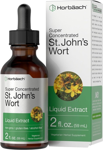[BRSWGHA2AQCQY2A3] Horbäach St Johns Wort Tincture | 2 Fl Oz | 알코올 무료 | 채식 액체 추출 | Non-GMO, 글루텐 무료 보충