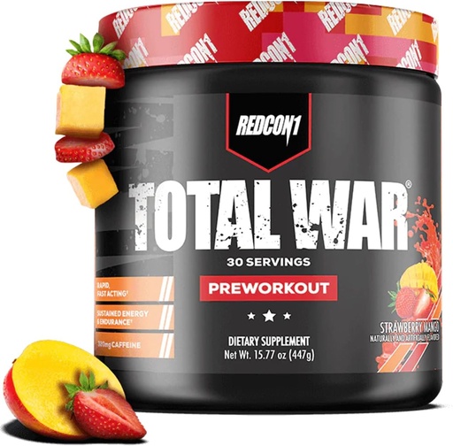 [BRSWYAQ7DEOQIH3K] REDCON1 War Pre- Workout, Strawberry Mango - L Citrullina, Malic Ac àcid, Te Laf extrabe per a Preprogramar per a Dones i homes - 3.2g Banine Banine per a Reducció Exhaustion, 30 Servitings