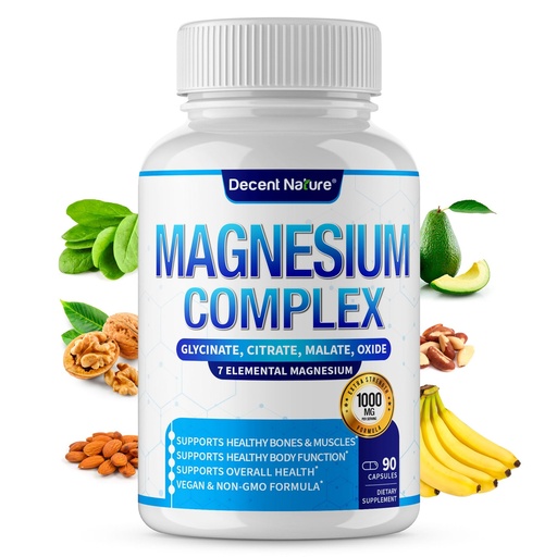 [BRSRMGT6CUNGY2A7] Magnesium Complex 7 Elemental Magnesium Supplement 1000mg – Magnesium Glycinate, Citrate, Malate, Taurate, Oxide, Aspartate, Orotate Non-GMO 90 Capsules (Pack of 1)