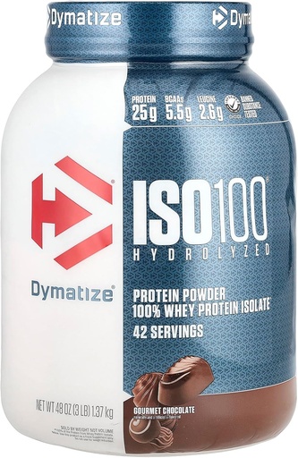 [BRSWGAQTDMBBMYLX] Dymatize ISO100 Hydrolyzed, 100% Whey Protein Isolate, Gourmet Chocolate, 3 lb (1.37 kg)