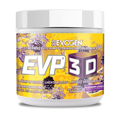[BRSREGI3OAIW2CIZ] Evogen EVP-3D | Extreme Pre-Workout Pump Ignitor, Arginine Nitrate, Citrulline, Beta-Alanine, Lions Mane | BlackBerry Lemonade | 40 Servings