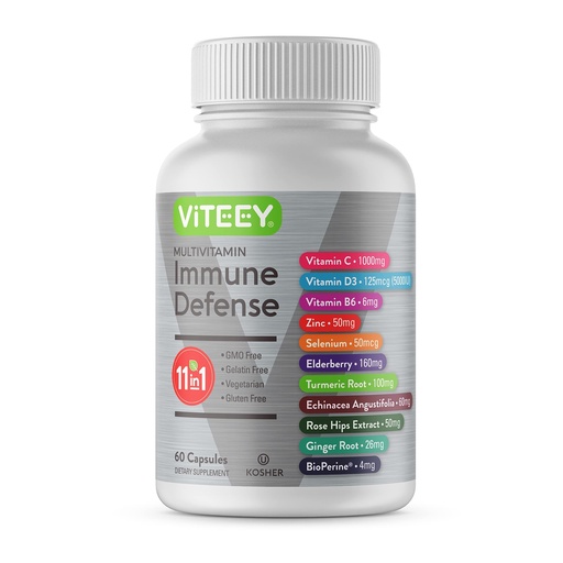 [BRSW2GI5BECWYGTK] Viteey 11 in 1 Immune Support Supplement - Immune Defense with Vitamin D3, B6, Echinacea, Turmeric, Rose-HIPS, Selenium, BioPerine, Ginger, Elderberry Vitamin C and Zinc - 60 Count