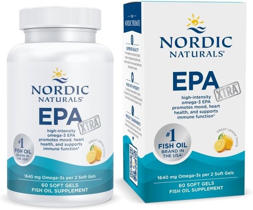 [BRSWIYAKCIOGAAY3] Naturales nórdicos EPA Xtra, Lemon - 60 geles blandos - 1640 mg Omega-3 - Fórmula de EPA de alta intensidad para el humor positivo, la salud cardíaca y la inmunidad saludable - No GMO - 30 servicios