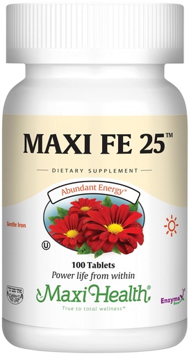 [BRSWIYQACECROCY5] Maxi Health Iron Supplement for Women & Men - Gentle Iron 25 mg for The Stomach - Non Constipating* Pills - Kosher - Non GMO - Vegetarian (100 Tablets)