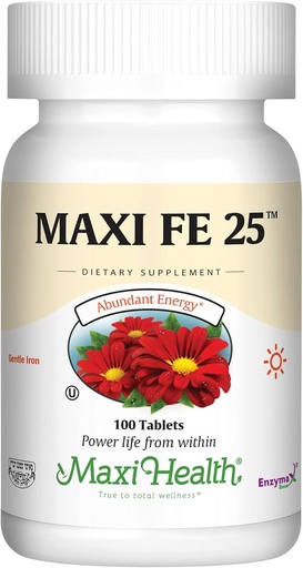 [BRSWIYQACECROCY5] Maxi Health Iron Supplement for Women &amp; Hombre - Gentle Iron 25 mg for The Stomach - Non Constipating* Pills - Kosher - Non GMO - Vegetarian (100 Tablets)