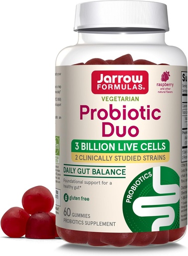 [BRSW2GAOC4MBSCLG] Jarrow Formulas® Probiotic Duo, 3 Billion Live Cells Supplement for Immune Health and Digestive Support, 60 Raspberry Flavor Probiotic Gummies, 30 Day Supply
