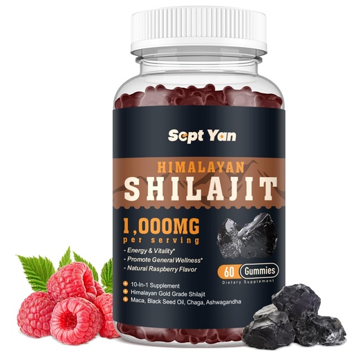 [BRSROCANDINGOCYV] Shilajit Gummies 1000mg - Shilajit Pure Himalayan Organic for Men & Women 85+ Trace Minerals Shilajit Resin with Ashwagandha, Maca, Black Seed Oil - Energy, Brain, Immunity, Sugar Free Raspberry 60ct