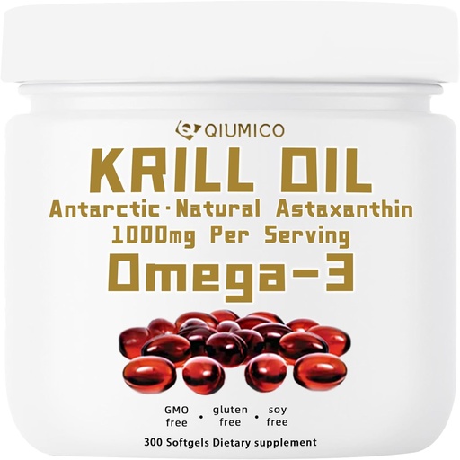 [BRSRAEL2AQHGED3V] Dodatek k antarktickému krilu, bohatý na Omega-3s EPA, DHA & Astaxanthin, 1000mg per Serving, dodatek pro srdce a imunitu, 300 Soft- gely