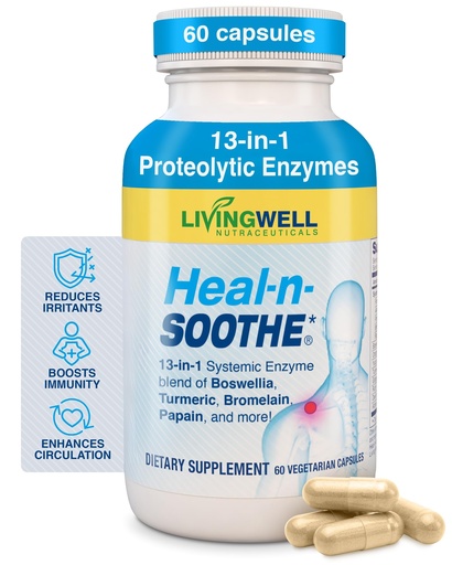 [BRSREHAZBUAQ4HTH] HEAL-N-SOOTHE Proteolytic Systemic Enzymes – Joint Supplement with Bromelain, Papain, Boswellia – Joint Mobility, Muscle Flexibility, Protein Digestion, Circulatory & Immune Health - 60 Count (1 Pack)