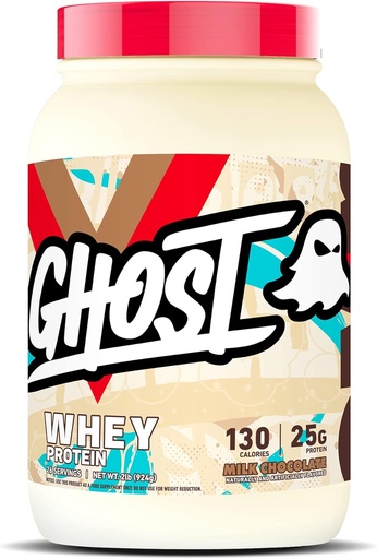 [BRSWKHYYCJ6QMH3M] GHOST Суроватка Протеин на прах, Млечен шоколад - 2LB, 25G Протеин - Whey Protein Blend - Пост тренировка Фитнес и хранене шейкове, смутита, печене и готвене - соя и глутен-фри