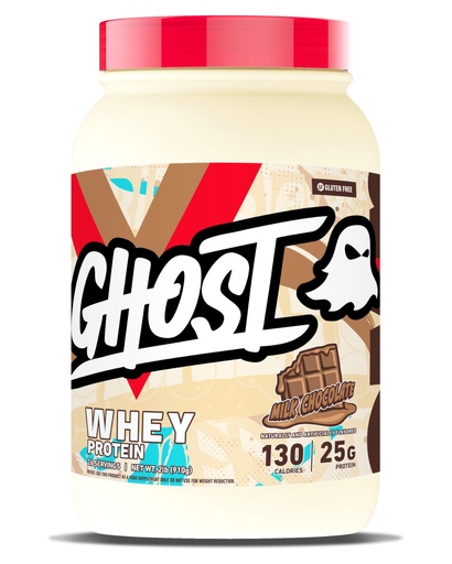 [BRSWKHYYCJ6QMH3M] GHOST Whey Protein Powder, Milk Chocolate - 2LB, 25G of Protein - Whey Protein Blend - ­Post Workout Fitness & Nutrition Shakes, Smoothies, Baking & Cooking - Soy & Gluten-Free