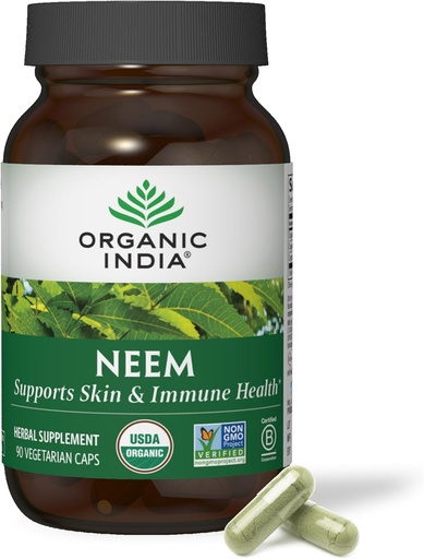 [BRSREZLRPJ7RAG3D] ORGANISCHE INDIA Neem Leaf Capsules - Kruidensupplement, Ondersteunt huid & Immune Health, Veganist, Glutenvrij, USDA Gecertificeerde Biologische - 90 Tel.