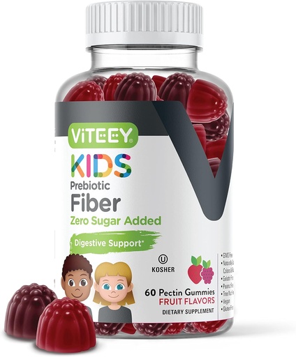 [BRSW2CQZBMPR4CA7] Viteey Prebiotic Kids Fiber for Constipation Relief, Digestive Health Regularity Support, Natural Weight Support - Fiber 4g, Zero Sugar Added, Vegan, Gluten Free - Tasty Chewable Fruit Flavored Gummy