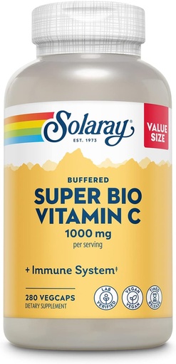 [BRSRMAY5AAPRMCTD] Solaray Super Bio Buffered Vitamin C 1000mg, Two-Stage, Timed Release Vitamin C with Bioflavonoids, Immune Support Supplement - High Absorption, Vegan, 60 Day Guarantee, 180 Servings, 360 VegCaps 140