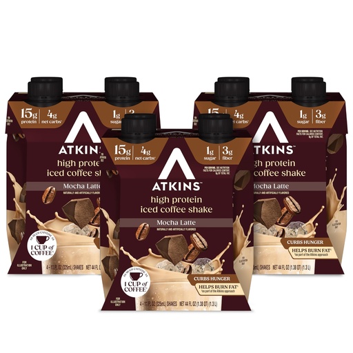 [BRSW2EAKOQPWKE3H] Atkins Mocha Latte Iced Coffee Flavored Protein Shake, High Protein, Low Glycemic, Low Carb and Low Sugar Shakes, Keto-Friendly, 12 Pack