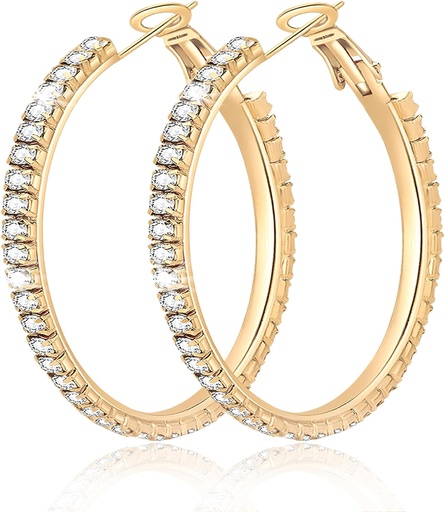 [BRSRAZD7CMDW233L] Big Large 925 Sterling Silver Hoop Earrings For Women Pave Crystal 14k Plated Gold Hoops Earring for Womens Thin Sparkly Cubic Zirconia Statement Rhinestone Jewelry Non Tarnish Hypoallergenic
