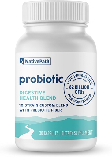 [BRSWGEL7C4DQMELO] NativePath Daily Probiotic, 10-Strain Custom Blend Probiotics Supplement for Men and Women, 82 Billion CFUs - 30 Count