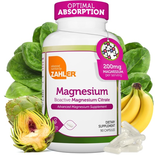 [BRSRAAIOBN5QE2Y2] Zahler - Magnesium Supplement Capsules 200 mg (90 Count) Certified Kosher Bioactive Magnesium Citrate for Max Absorption - Natural Magnesium Mineral for Men & Women - Best Magnesium Supplements