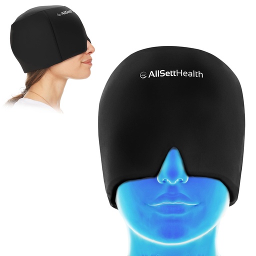 [BRSW2GQ7A5YBO3IY] Migraine Relief Cap Ice Head Wrap and Hat | Hot/Cold Gel Pack with Face and Eye Mask Compress for Headache Relief - Black