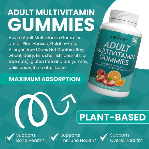 [BRSROGAYBAIWOYD7] Plante- baserede Multivitamin Gummies, Daglige multivitaminer til mænd og kvinder med vitaminer A, C, D, E, B-3, B-6, B-12, Biotin, inositol, non-GMO, gluten fri, 60 Greve (30 dages forsyning)