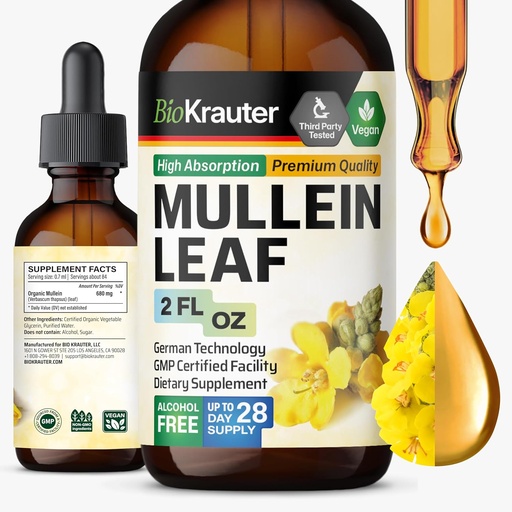 [BRSWGH34BYMBMCD2] BIO KRAUTER Mullein Leaf Extract Lungs 2 Fl. Oz - 28 päeva tarne - Pure Mullein tilgad Lung Cleanse & Detox - Vegan Respiratory Supplements - Non-GMO, No Sugar & Alcohol