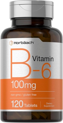 [BRSROFIEBYBAGF3A] Horbaach Vitamina B6 100mg | 120 compresse vegetariane Pyridoxine HCl | Non OGM & Gluten Integratore gratuito