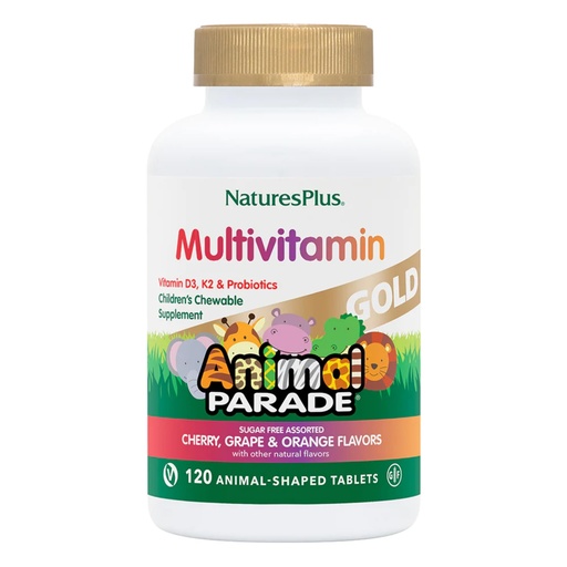 [BRSWIGT4OQIGACQ5] NaturesPlus Animal Parade Gold Children's Multivitamin - 120 Animal-Shaped Chewable Tablets - Assorted Cherry, Orange & Grape Flavors - Vegan, Gluten Free - 60 Total Servings