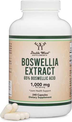 [BRSW2GTRBYNWKA3A] Boswellia Serrata - 240 Capsules (Max Strength 1,000mg of 65% Boswellic Acid Extract) Boswellia Extract Capsules (Joint Support Supplement for Joint Health) Third Party Tested by Double Wood