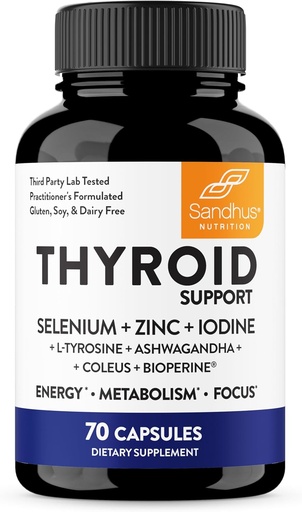 [BRSROGITOUHQMA32] Sandhu's Thyroid Support Complex with Selenium, Zinc, Iodine, L Tyrosine, Ashwagandha | Pure Health Supplement for Women & Men |70 Count, 35 Days Supply