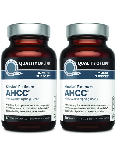 [BRSRMEDYOV5GMDLO] Quality of Life AHCC Kinoko Platinum 750 mg – Premium Immune Support Supplement - Pack of 2, 60 Count Bottles