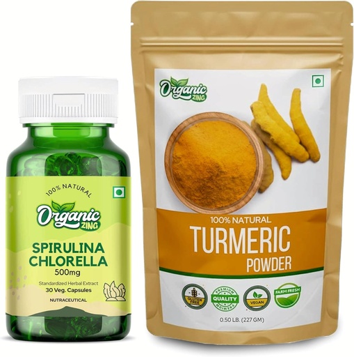 [BRSRABATA57QYAD3] ZING ORGANIQUE Spiruline Chlorelle- 30Cap et poudre curcuma- 227g