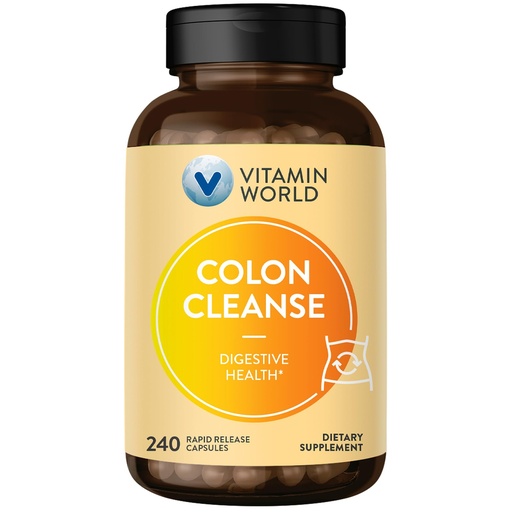 [BRSWYZQCDEPQM2DL] Vitamin World Colon Cleanse - 240 Capsules, Gut Detox with Psyllium Husk, Senna, Probiotics, Dietary Fiber & Herbal Blend – Supports Constipation Relief, Digestive Health & Regularity, Gluten-Free
