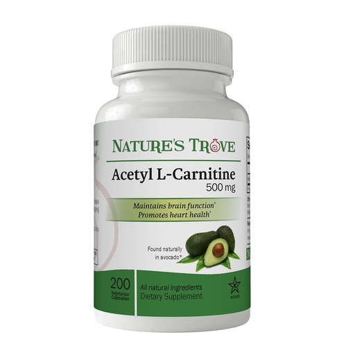 [BRSWKHAKBQOQODTK] Nature's Trove Acetyl L-Carnitine (ALCAR) 500 mg 200 Vegetarian Capsules
