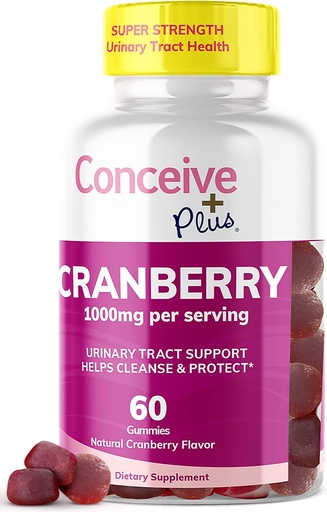 [BRSW2AQ7AQOQMYLH] CONCEIVE PLUS Cranberry Gummies - 1000mg Strength Cranberry Gummy Vitamins, Urinary Health, 60 Gummy Count, 30 Day Supply