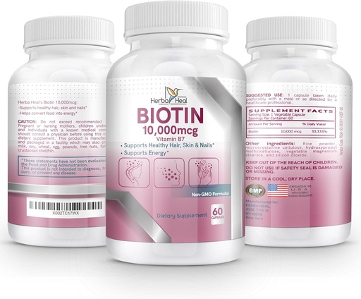[BRSWYCT6AUBAGEIV] Biotin 10,000MCG Capsules Hair Growth for Women and Men - Vitamin B7 Pills - High Potency Supplement for Healthy Skin Nails and Hair Transplant