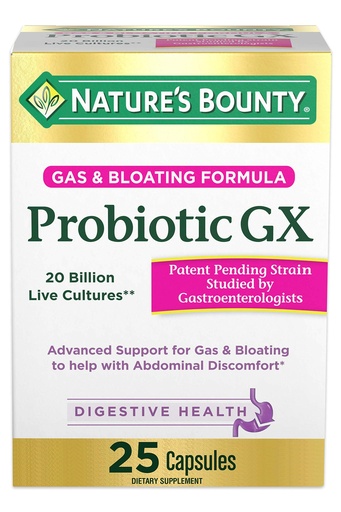 [BRSWIBD5AANAYFDG] Nature's Bounty Probiotic GX, Helps with Occasional Gas and Bloating, Dietary Supplement, Digestive Health, 25 Capsules