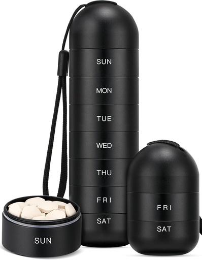 [BRSWGCYPCJYQM33X] Zannaki Upgrade Large Metal Travel Pill Organizer, Waterproof Weekly Pill Box, Portable Aluminum Alloy Pill Case Container, BPA Free 7 Day Daily Medicine Organizer Holder for Vitamin,Pills,Supplement