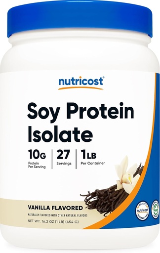 [BRSRAGA6CB7QACLP] Nutricost Soy Protein Isolát prášok, 1 LB Vanilla - 10 Grams of Protein per Serving, Vegan, GMO-free & Gluten Free