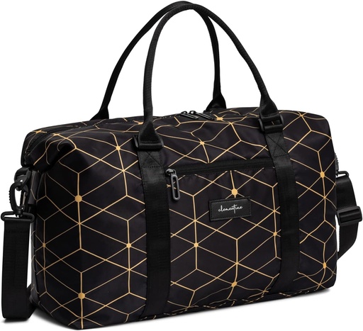 [BRSRMZT2OYNAKFI2] Clementine Tote Bag | Weekender Bags for Women | Perfect duffle Bag for Overnights, Traveling, and Gym | Black/Gold Geometric - Medium