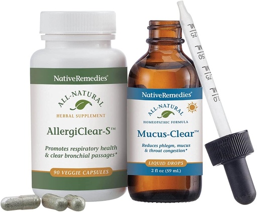 [BRSWIYA6BEAROEDG] Native Remedies Clear Sinus & Throat ComboPack - Natural Homeopathic Mucus-Clear for Phlegm and Congestion and Herbal Supplement AllergiClear-S for Respiratory Health and Function