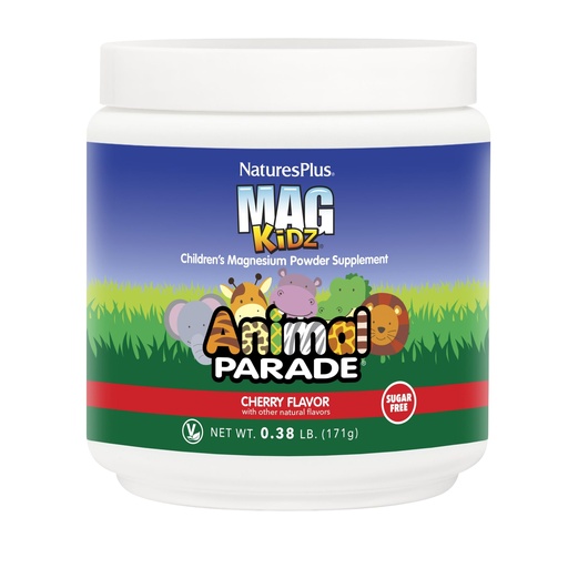 [BRSWKEABCV7GMELU] NaturesPlus Animal Parade MagKidz, Cherry Flavor - 0.38 lb - Children's Magnesium Powder Supplement - Bone & Muscle Health Support - Gluten Free, Sugar Free - 45 Servings