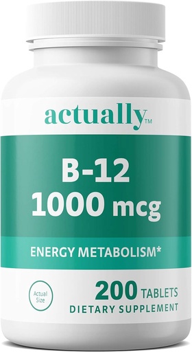 [BRSWYFAKBUAR63L2] Actually Vitamin B12 1000mcg Tablets 200ct Energy Metabolism for Adults, 200Day Supply, 200 Count
