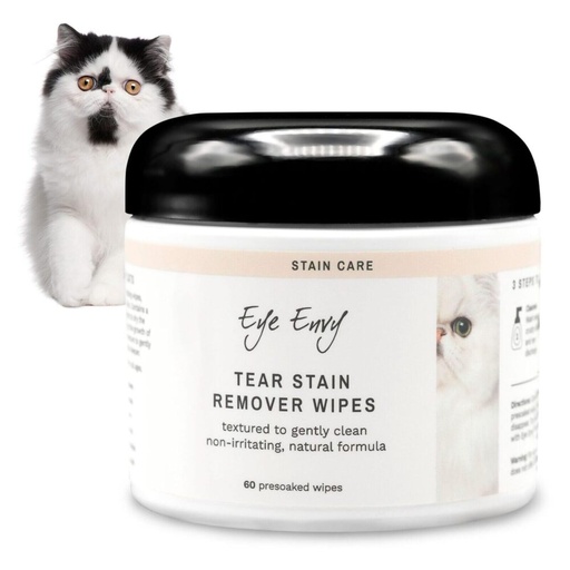 [BRSWGBAKOIIGKHY7] Eye Envy Tear Stain Wipes for Cats. Textured to Gently Clean Tear Stains. Natural Formula. Recommended by Persian & Exotic Breeders, Groomers. USA Made. 60 Cat Eye Wipes