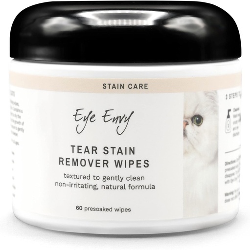 [BRSWGBAKOIIGKHY7] Eye Envy Tear Stain Wipes for Cats. Textured to Gently Clean, Treats The Cause of Staining. 100% Natural Formula. Recommended by Persian & Exotic Breeders, Vets, Groomers. USA Made. 60 Cat Eye Wipes