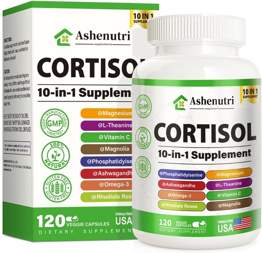 [BRSRAAQOAUHQEALL] 10-in-1 Cortisol Supplement with Magnesium,Ashwagandha,Rhodiola Rosea,L Theanine,Hormone Balance for Women 120 Vegan Capsules