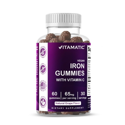[BRSRMHAOBEPG2H3J] Vitamatic Iron 65 mg Gummies Supplement for Women & Men - 60 Vegan Gummies - Great Tasting Iron Gummy Vitamins with Vitamin C (1)