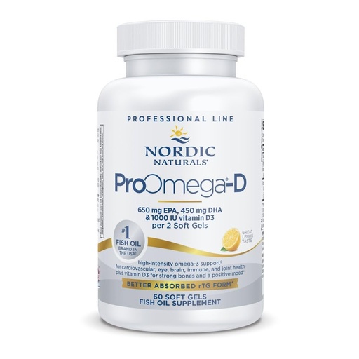 [BRSWGHYHBYCQEAI6] Nordic Naturals ProOmega-D, Lemon Flavor - 60 Soft Gels - 1280 mg Omega-3 + 1000 IU D3 - High-Potency Fish Oil - EPA & DHA - Brain, Eye, Heart, & Immune Health - Non-GMO - 30 Servings