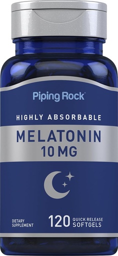 [BRSRMHACOIHAKHTV] Piping Rock Melatonin 10mg , 120 Softgel Capsules - Quick Release supplement - Highly Absorbable , Non-GMO, Gluten Free