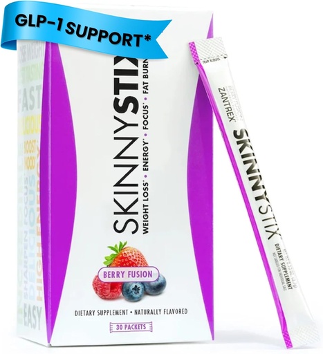 [BRSWGHARBV6RE3TV] Zantrex SkinnyStix Poudre d'énergie – Perdre du poids, GLP-1, Suppresseur d'appétit, Boost Mood – 10 calories – Yerba Mate, Coffee Bean – 30 Stix, Berry