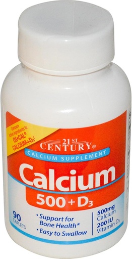 [BRSWIGT2BANWECLO] 21st Century Calcium 500 + D3, 5 mcg (200 IU), 90 Tablets